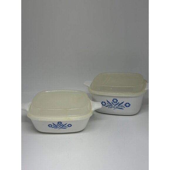 VTG CorningWare P-41-B Blue Cornflower 2 Petite Pans 1.75 Cup 80s USA Set White - Picture 2 of 11